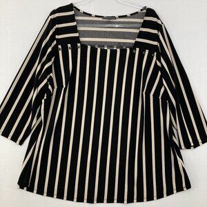 Adrianna Papell sz 3X Black Tan Striped Square Neck Stretch Knit 3/4‎ Sleeve Top